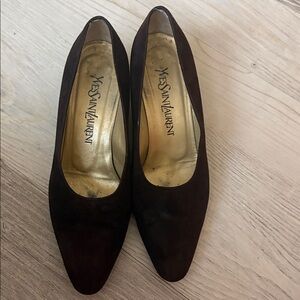 Vintage Yves Saint Laurent Brown Suede Heels, Women 7